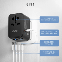 محول سفر عالمي LENCENT GaN بقوة 65W / 100W – شحن سريع ومنافذ متعددة
