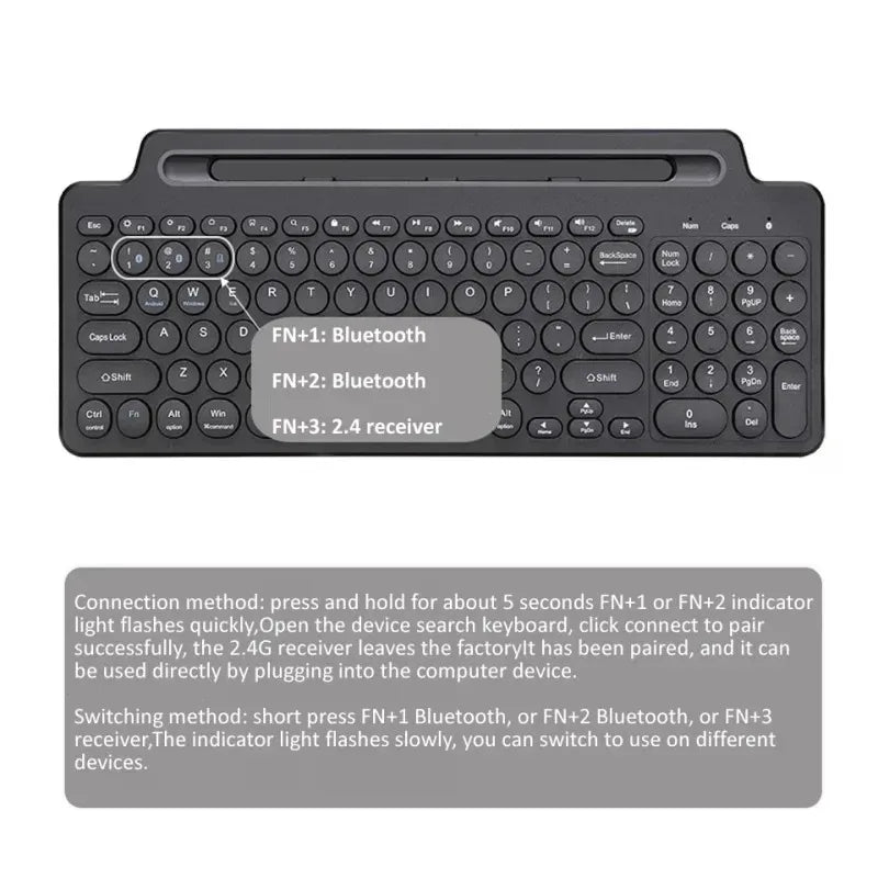 لوحة مفاتيح لاسلكية 2.4G وبلوتوث – مع لوحة لمس (Touchpad) وفتحة بطاقات | متوافقة مع اللابتوب، التابلت، والأجهزة الذكية