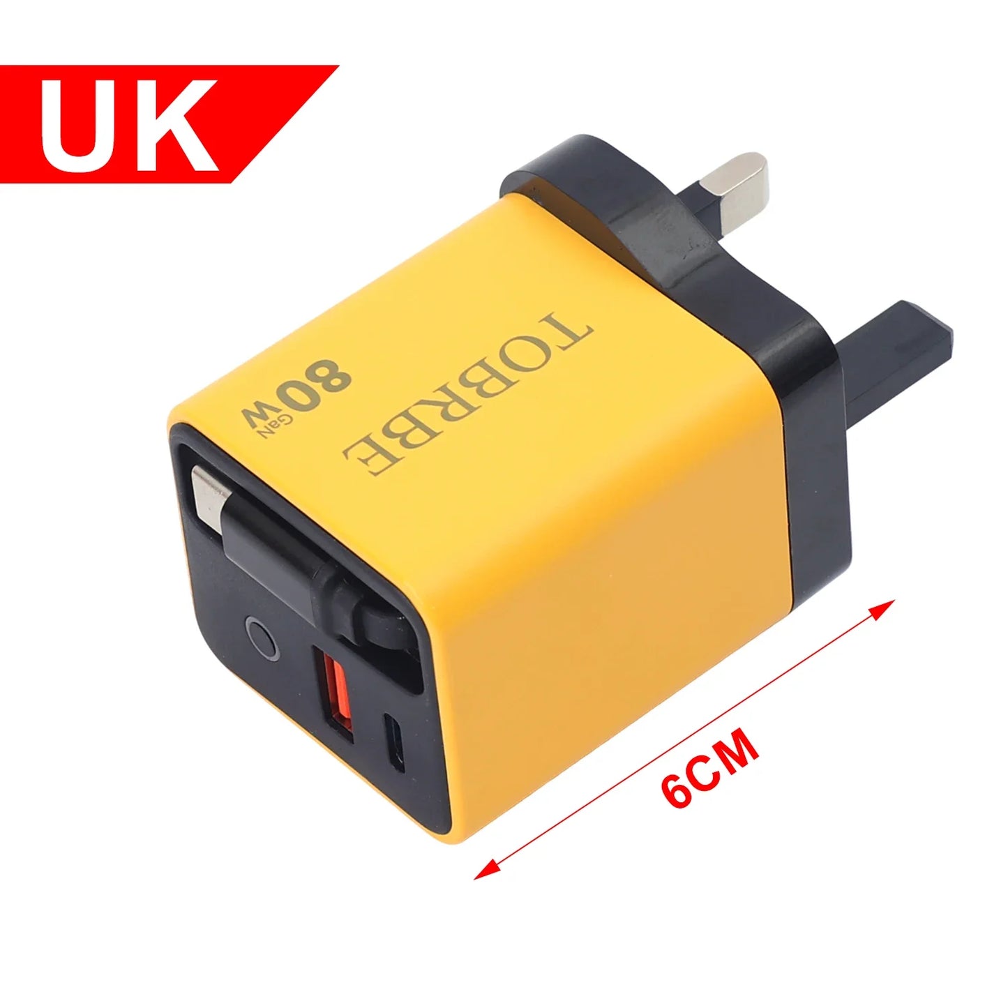 شاحن حائط USB-C سريع 80W مع كيبل تايب-سي قابل للسحب – منفذين شحن لأجهزة آيفون وسامسونج