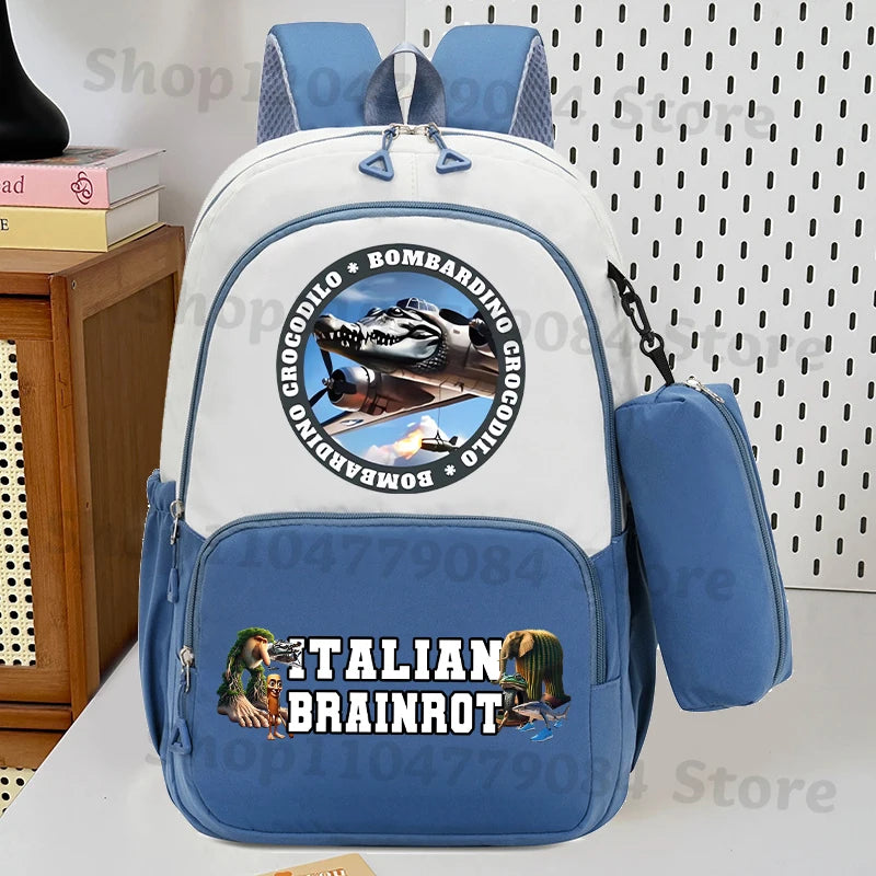 حقيبة ظهر إيطاليان برينروت مع مقلمة، تصميم أنمي عصري، حقيبة مدرسية عالية السعة للبنين والبنات، مع مساحة لتخزين الأدوات الم