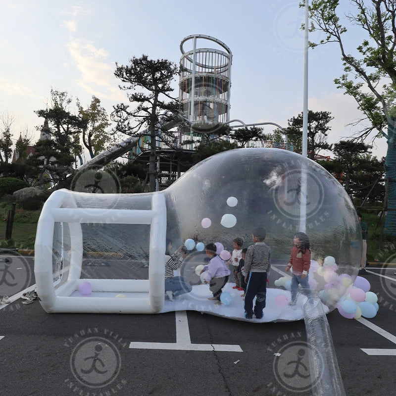 خيمة فقاعية شفافة قابلة للنفخ (Bubble House) بمقاسات 8.2 قدم / 10 قدم مع منفاخ هوائي – قبة هوائية مقاومة للماء للمنازل، الحدائق، والم
