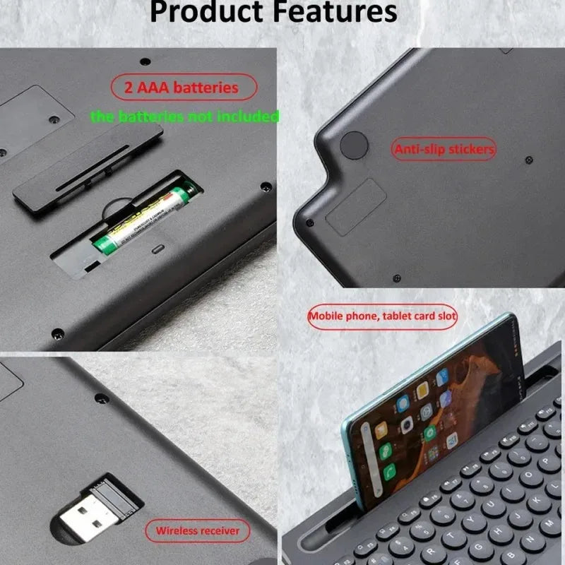 لوحة مفاتيح لاسلكية 2.4G وبلوتوث – مع لوحة لمس (Touchpad) وفتحة بطاقات | متوافقة مع اللابتوب، التابلت، والأجهزة الذكية