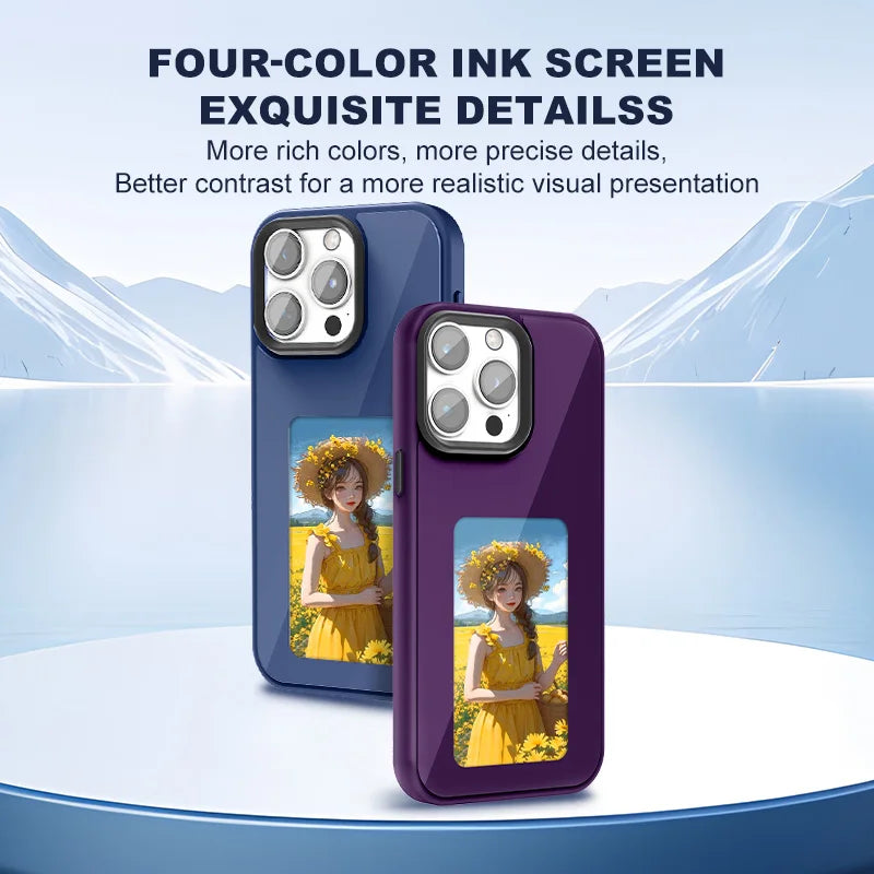 كفر iPhone Pro Max بشاشة E-Ink بأربع ألوان – يعمل بتقنية NFC وبدون بطارية