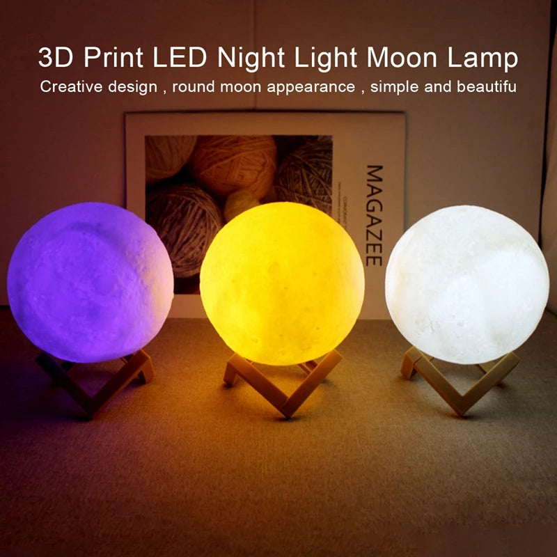 مصباح القمر الليلي 3D للأطفال – إضاءة LED دافئة أو ملونة | ديكور غرف نوم