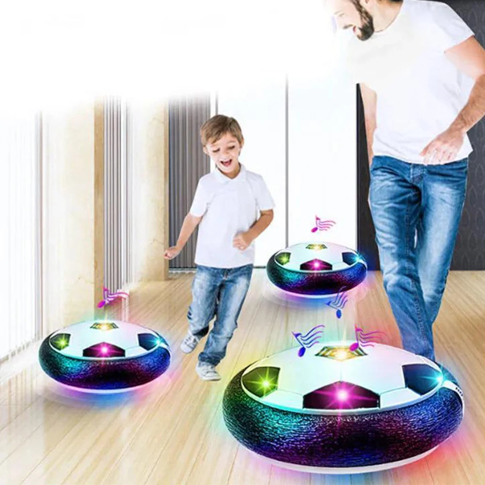 كرة قدم طائرة للأطفال – بتقنية hover، إضاءة LED وموسيقى، للعب الآمن والممتع داخل المنزل