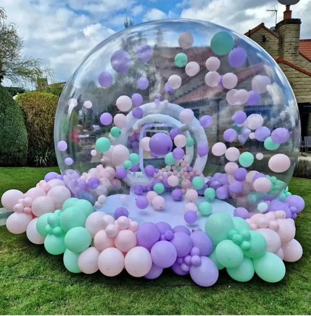 خيمة فقاعية شفافة قابلة للنفخ (Bubble House) بمقاسات 8.2 قدم / 10 قدم مع منفاخ هوائي – قبة هوائية مقاومة للماء للمنازل، الحدائق، والم