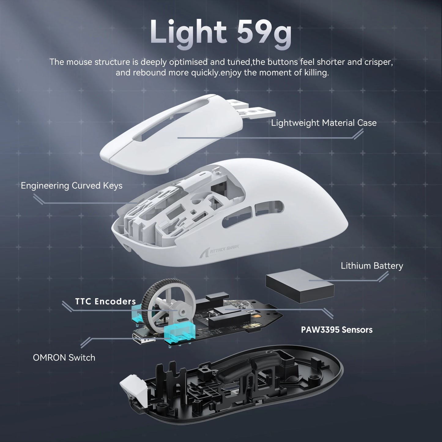 ماوس Attack Shark X3 / X3 Pro لاسلكي – خفيف، 3 أوضاع اتصال، حساس PAW3395 بدقة 26K DPI، متوافق مع أغلب الأنظمة