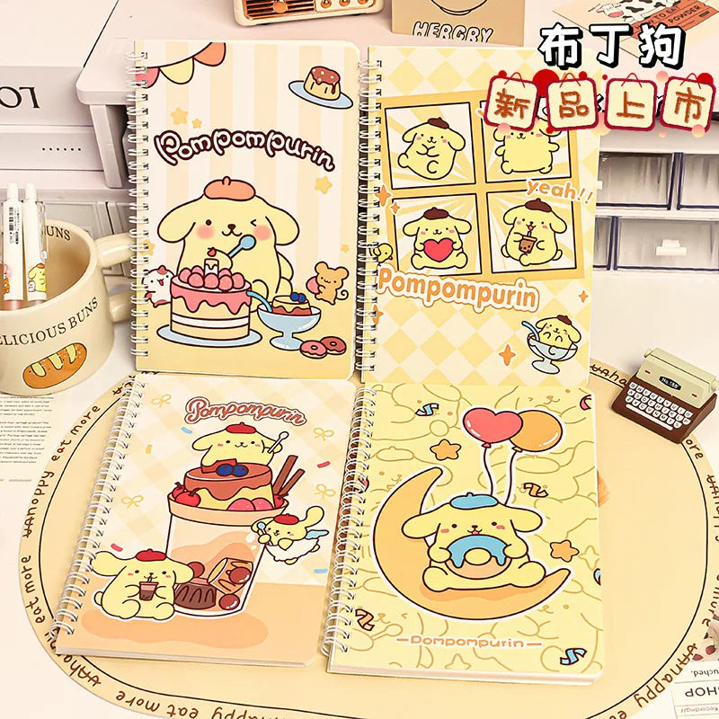 مجموعة 4 دفاتر حلزونية مقاس A5 من سانريو (Hello Kitty، باتشاكّو، سينامورول، كورو مي)