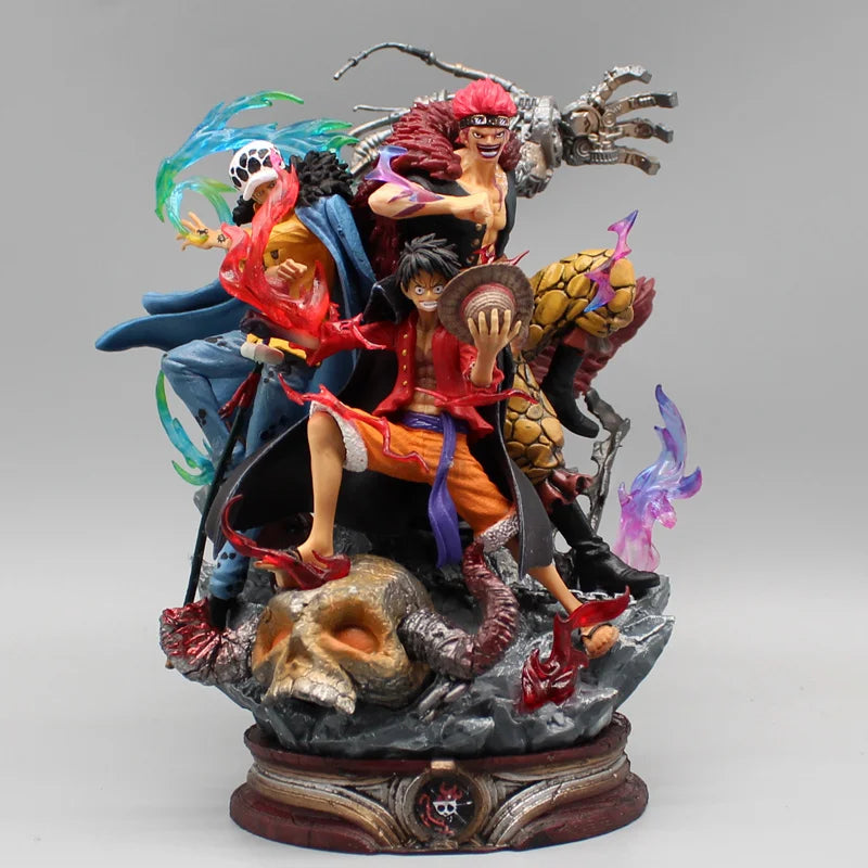 مجسم ون بيس – لوفي، كيد، وترافلغار لاو | كابتن الثلاثي الأسطوري | ارتفاع 22 سم
