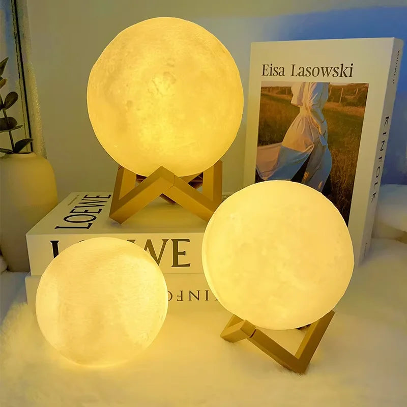 مصباح القمر الليلي 3D للأطفال – إضاءة LED دافئة أو ملونة | ديكور غرف نوم