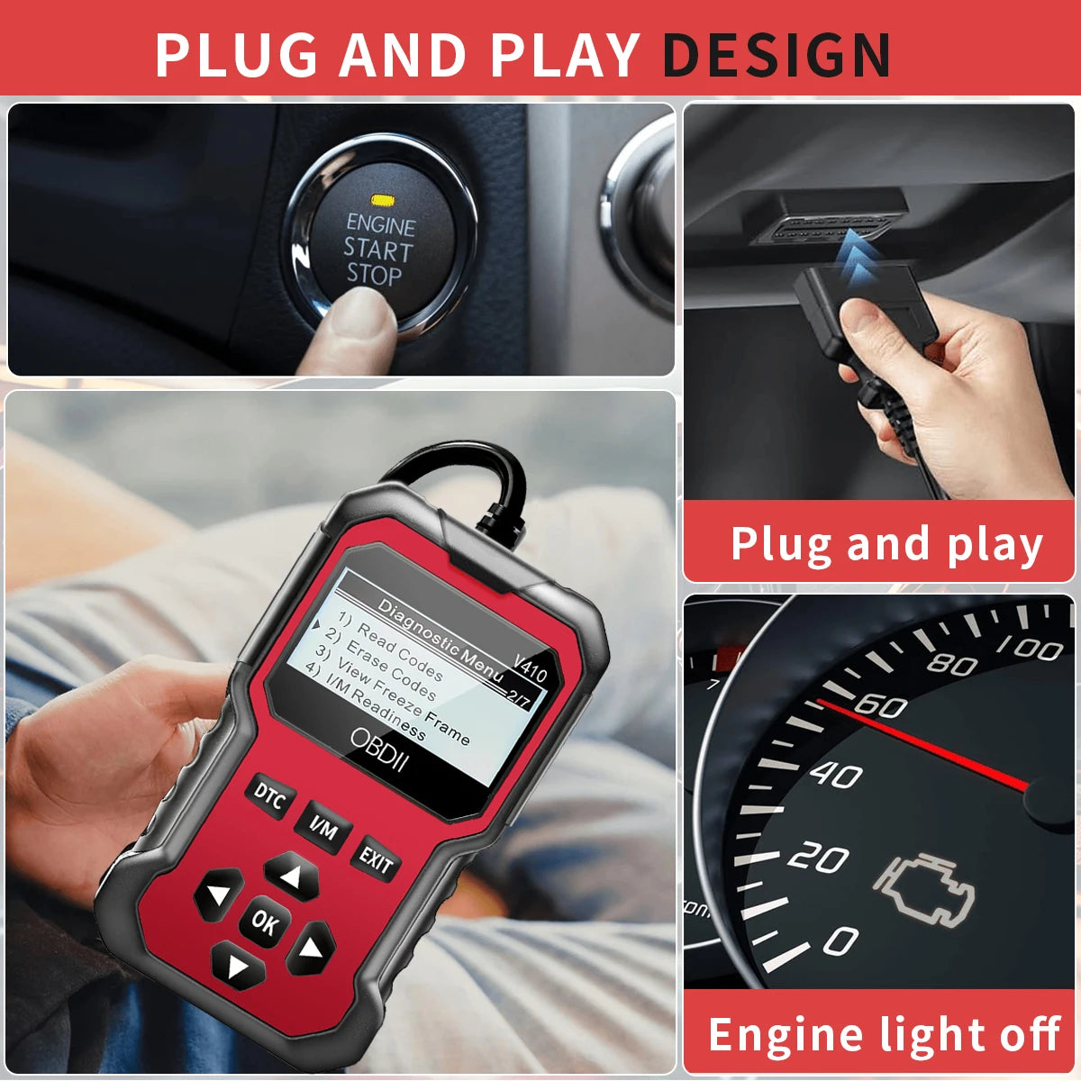 جهاز فحص أعطال السيارة OBD2 – قارئ أكواد المحرك | يدعم كل سيارات OBD II من 1996 وطالع – تشخيص سريع وسهل