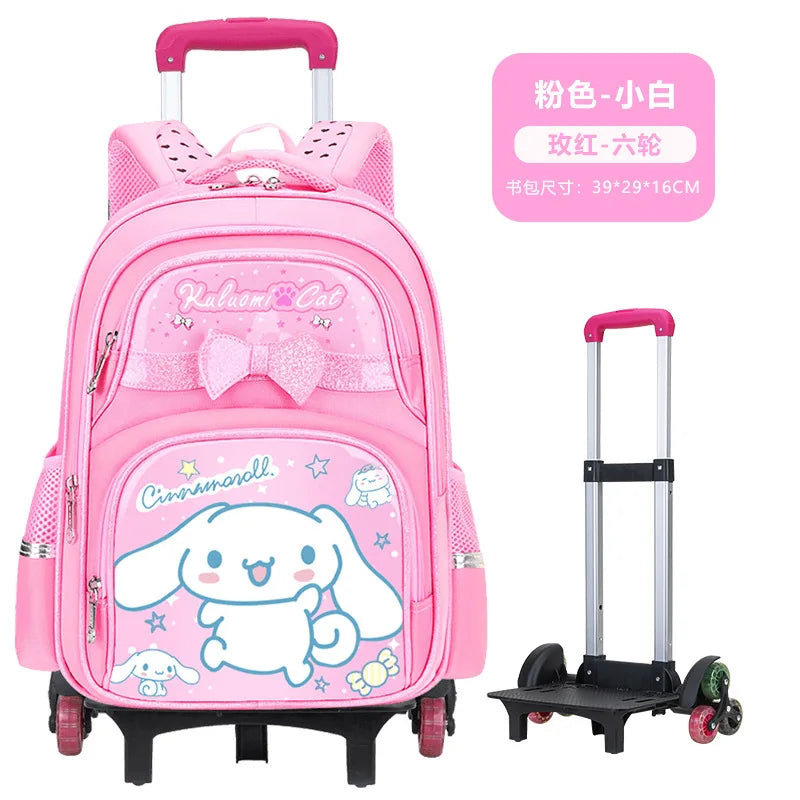 حقيبة مدرسية كورو مي الجديدة بعجلات، حقيبة ميلودي للبنات، تخزين الأدوات المدرسية، خيار بعجلتين