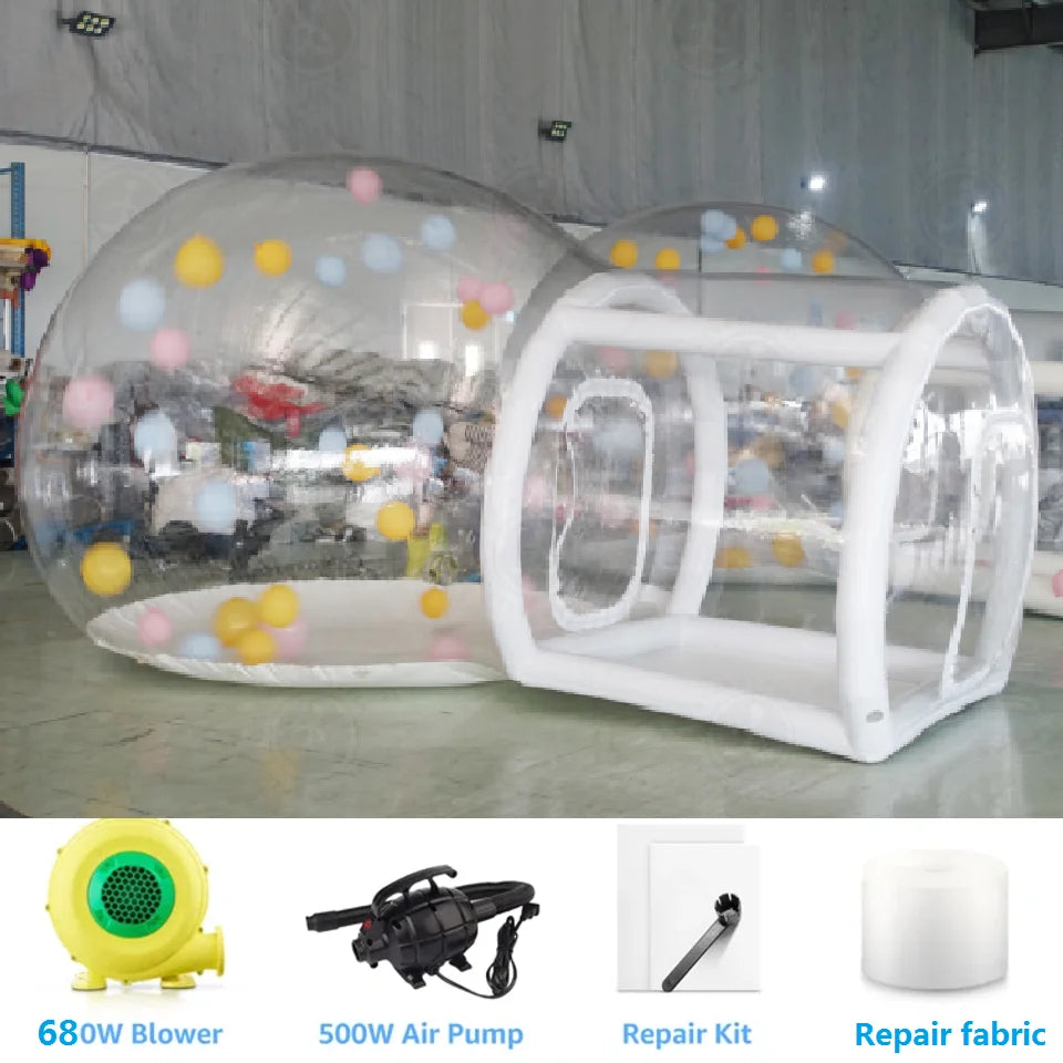 خيمة فقاعية شفافة قابلة للنفخ (Bubble House) بمقاسات 8.2 قدم / 10 قدم مع منفاخ هوائي – قبة هوائية مقاومة للماء للمنازل، الحدائق، والم