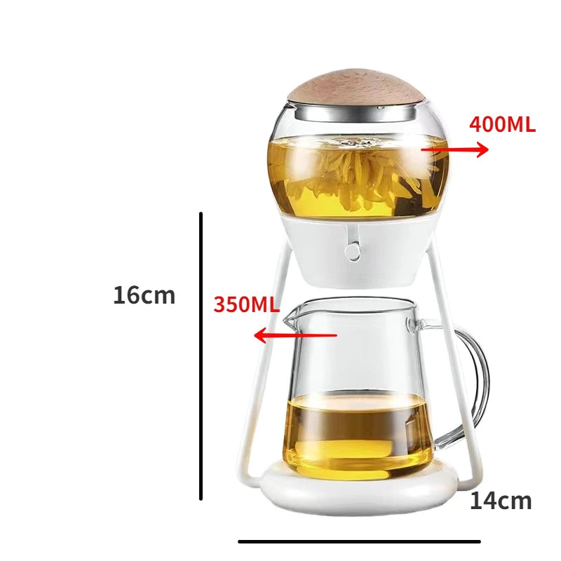 إبريق شاي كروي زجاجي عصري – تحضير شاي الكنج فو بضغط زر | تصميم كوكبي إبداعي سعة 500 مل