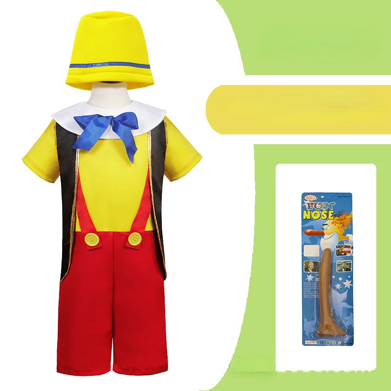 زي تنكري لشخصية بينوكيو – للأطفال الأولاد والبنات | زي كرتوني مع أنف طويل