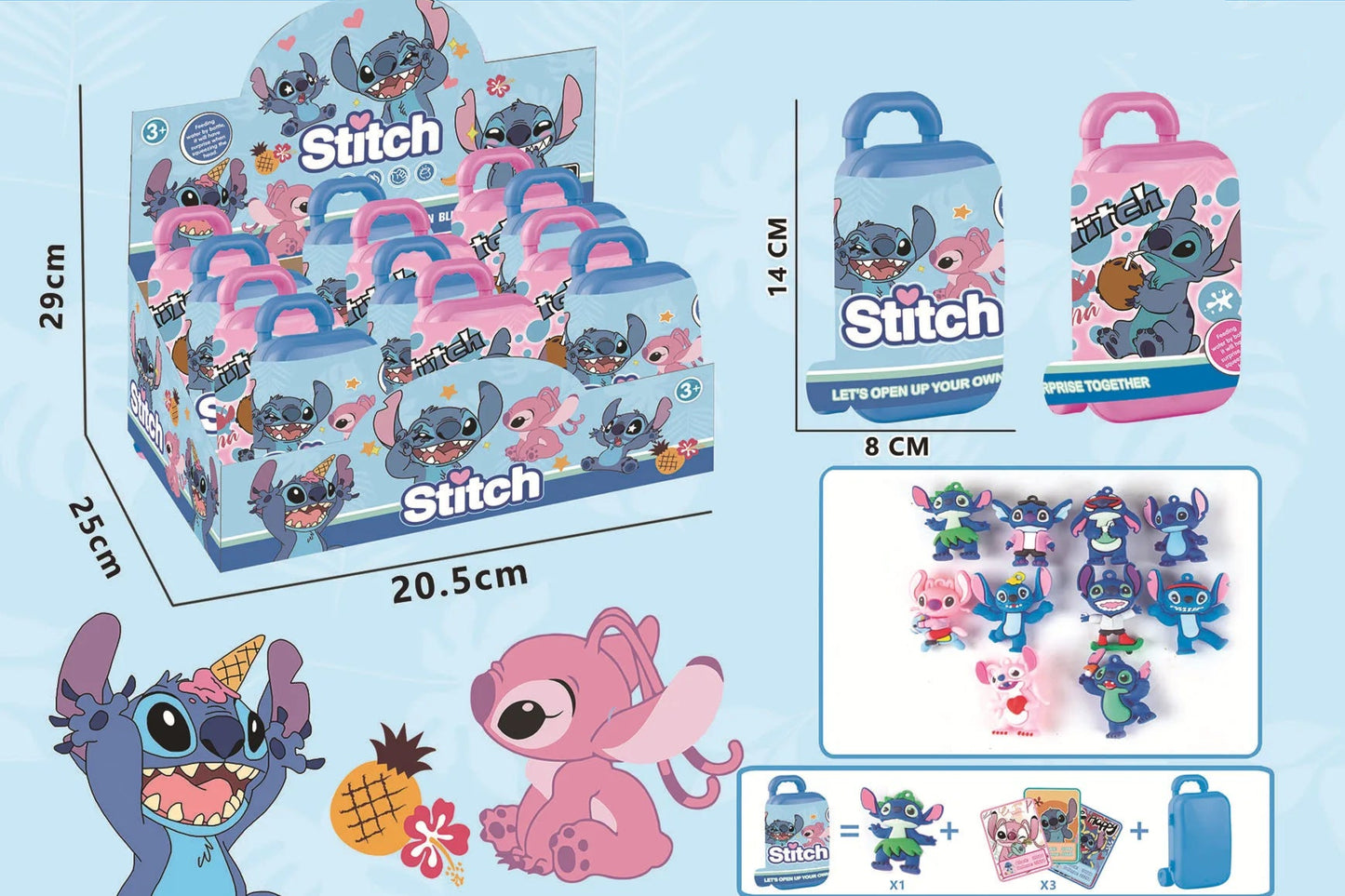علبة مفاجآت ديزني – 12 شخصية Stitch مع حقيبة صغيرة