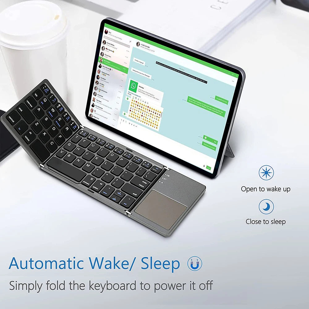 لوحة مفاتيح بلوتوث قابلة للطي مع لوحة لمس – متوافقة مع أنظمة iOS و Android و Windows