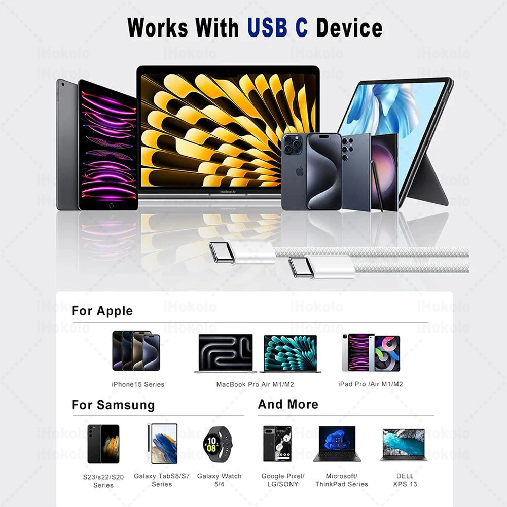 كيبل USB-C أصلي للشحن السريع PD 60W – متوافق مع آيفون وسامسونج وهواوي وشاومي