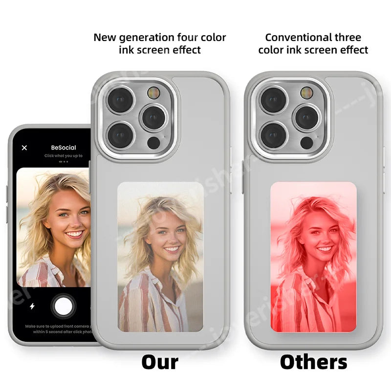 كفر آيفون مع شاشة E-Ink وقاعدة تثبيت – تصميم كرتوني قابل للتخصيص عبر NFC