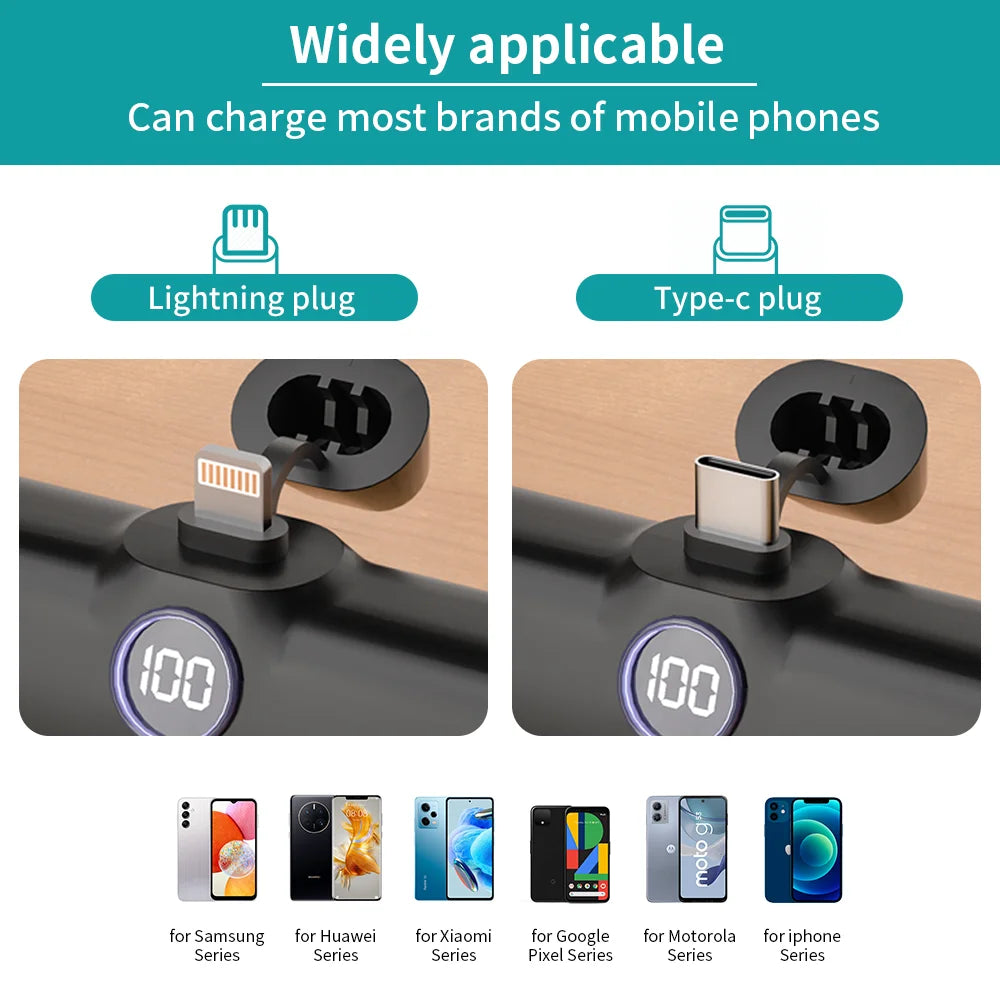 باور بانك صغير 5000mAh – شحن سريع ولاسلكي بمنافذ Type-C / Lightning