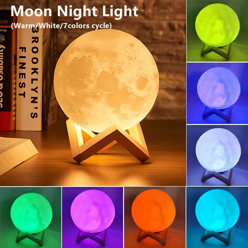 مصباح القمر الليلي 3D للأطفال – إضاءة LED دافئة أو ملونة | ديكور غرف نوم