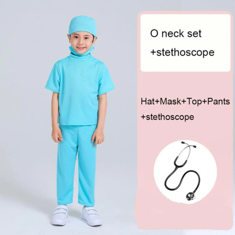 زي تنكري للأطفال – زي دكتور/جراح كامل | قميص، بنطال، ومعطف أبيض | مثالي للهالوين ولعب الأدوار