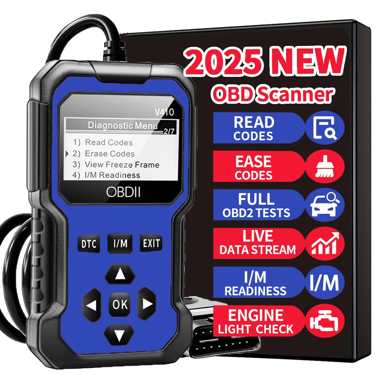 جهاز فحص أعطال السيارة OBD2 – قارئ أكواد المحرك | يدعم كل سيارات OBD II من 1996 وطالع – تشخيص سريع وسهل