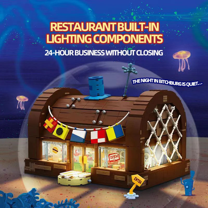 مجموعة مكعبات مطعم مقرمشات كرابي – من كرتون سبونج بوب | تصميم مطعم Krusty Krab الشهير