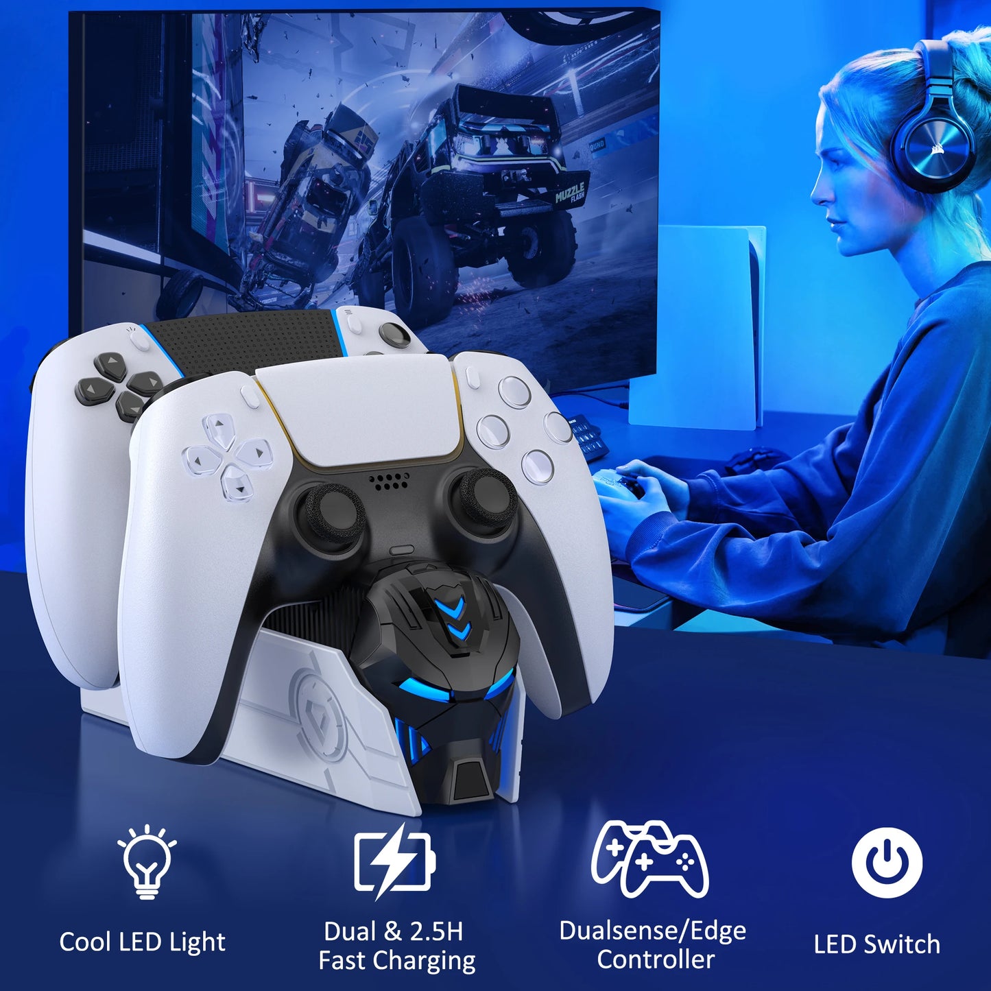 شاحن وحدة تحكم بلايستيشن 5 – قاعدة شحن يد DualSense