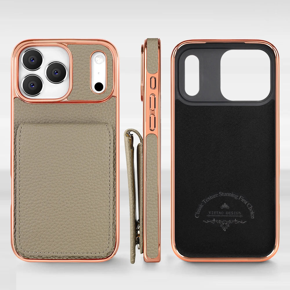 كفر آيفون جلد PU مع حامل بطاقات وحزام كروس بودي طويل – تصميم مطلي أنيق من VIETAO