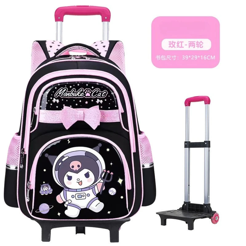 حقيبة مدرسية كورو مي الجديدة بعجلات، حقيبة ميلودي للبنات، تخزين الأدوات المدرسية، خيار بعجلتين