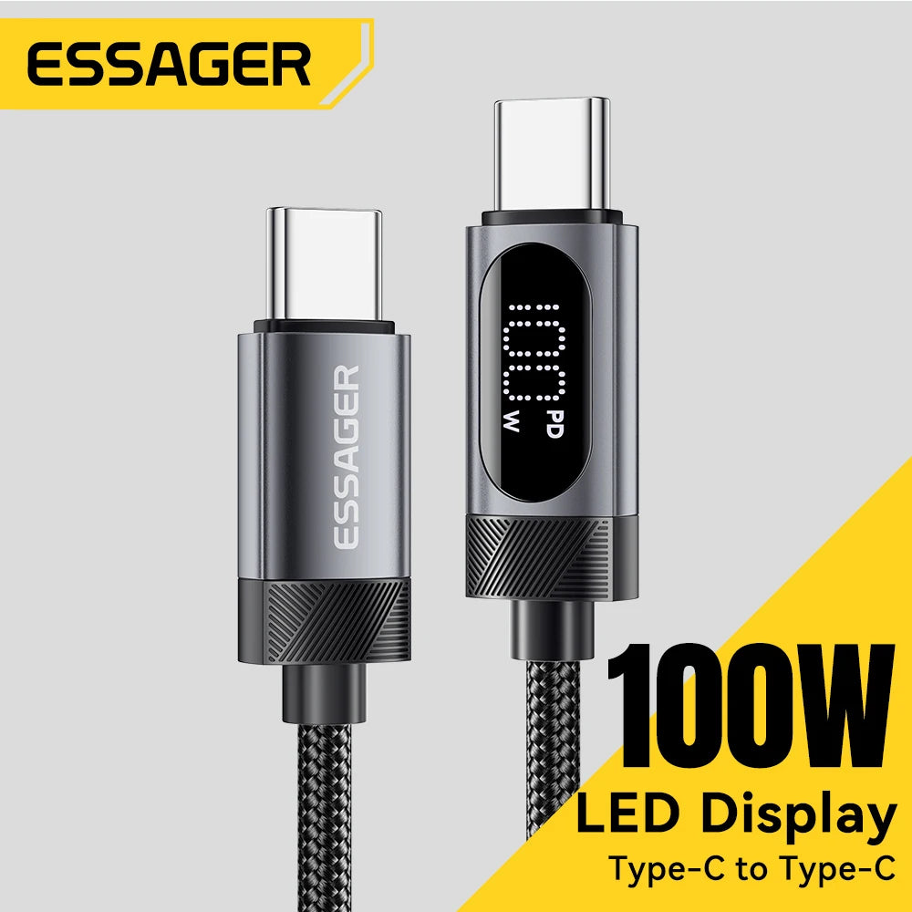 كيبل USB-C إلى USB-C مع شاشة رقمية من ESSAGER – شحن سريع PD 100W