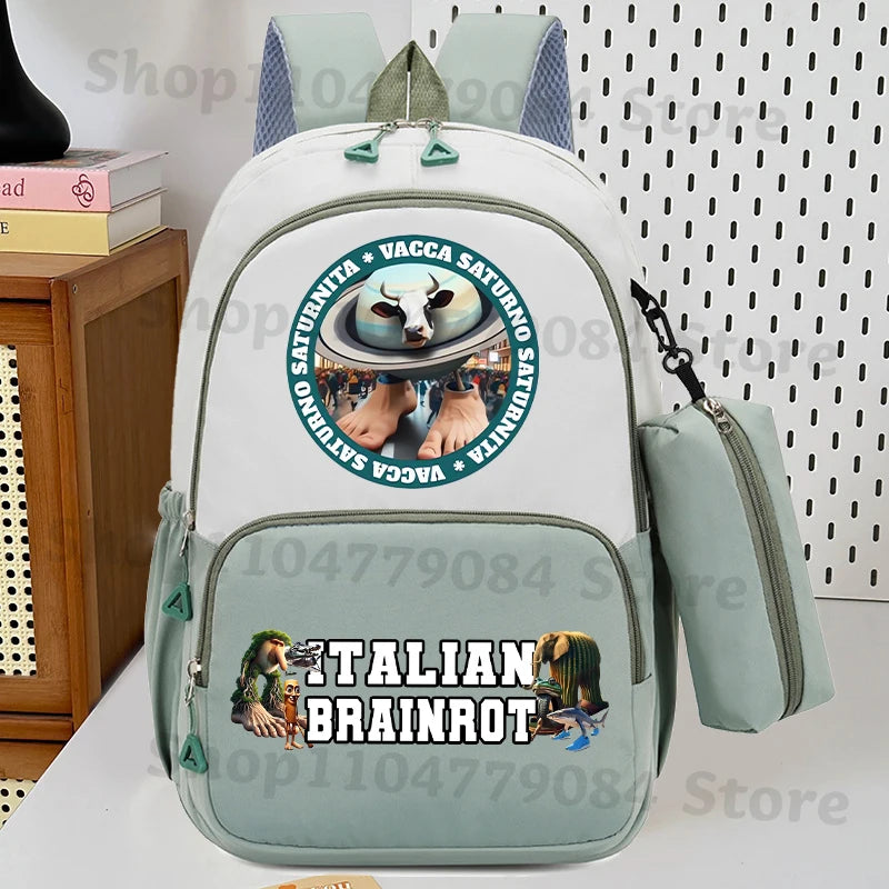 حقيبة ظهر إيطاليان برينروت مع مقلمة، تصميم أنمي عصري، حقيبة مدرسية عالية السعة للبنين والبنات، مع مساحة لتخزين الأدوات الم