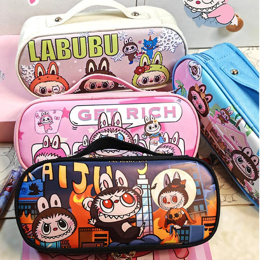 علبة أقلام كبيرة شبكية – مقلمة مقسمة إلى حجرتين بتصميم الوحش الصغير، متعددة الاستخدامات لطلاب المدارس والمراهقين