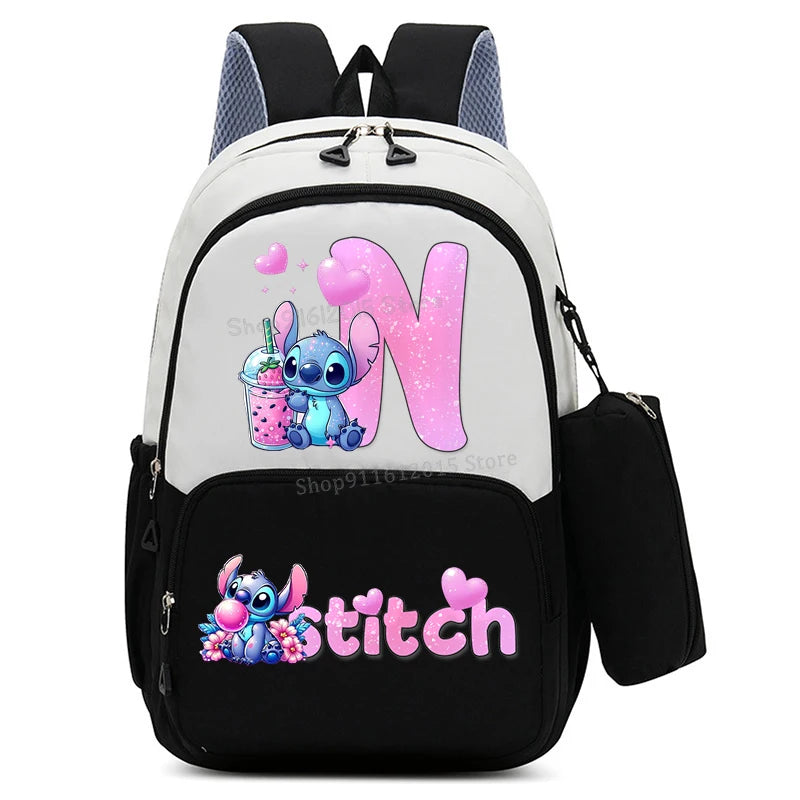 حقيبة ظهر ليلو وستيتش بحروف الأبجدية، حقيبة ظهر عالية السعة للطالبات مع مقلمة، حقيبة مدرسية كرتونية لطيفة، حقيبة أنمي قابل