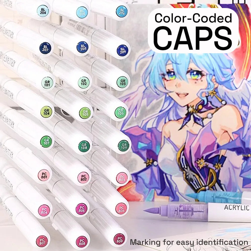 مجموعة ماركر أكريليك بـ 9 ألوان احترافية – رأس فرشاة وتحكم أوتوماتيكي بالحبر لتجربة رسم دقيقة وسلسة