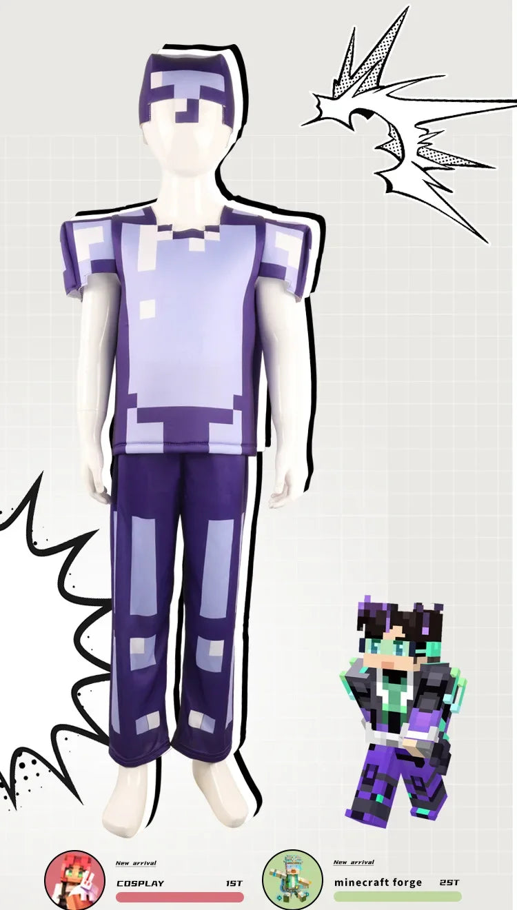 طقم تنكري للأطفال مستوحى من لعبة ماينكرافت – درع الماس، كريبر، أليكس والمزيد