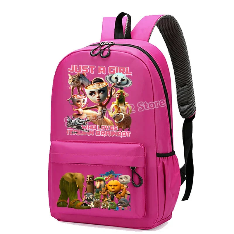 حقيبة مدرسية إيطاليان برينروت بطابع الحيوانات الميم، تصميم كرتوني مضحك بشكل قرش "تللا"، بسعة كبيرة، مناسبة للأولاد والبنات