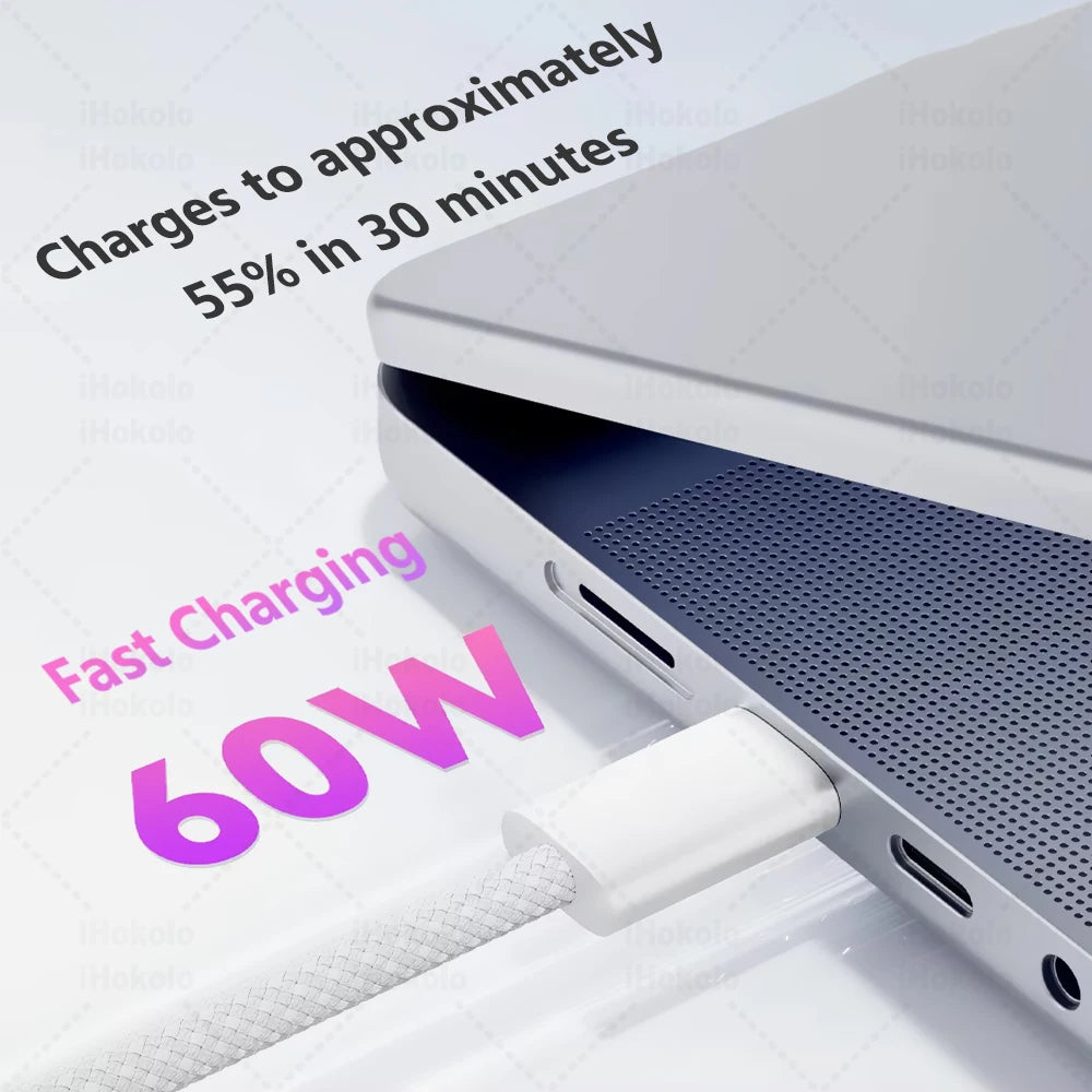 كيبل USB-C أصلي للشحن السريع PD 60W – متوافق مع آيفون وسامسونج وهواوي وشاومي