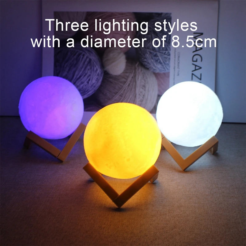 مصباح القمر الليلي 3D للأطفال – إضاءة LED دافئة أو ملونة | ديكور غرف نوم