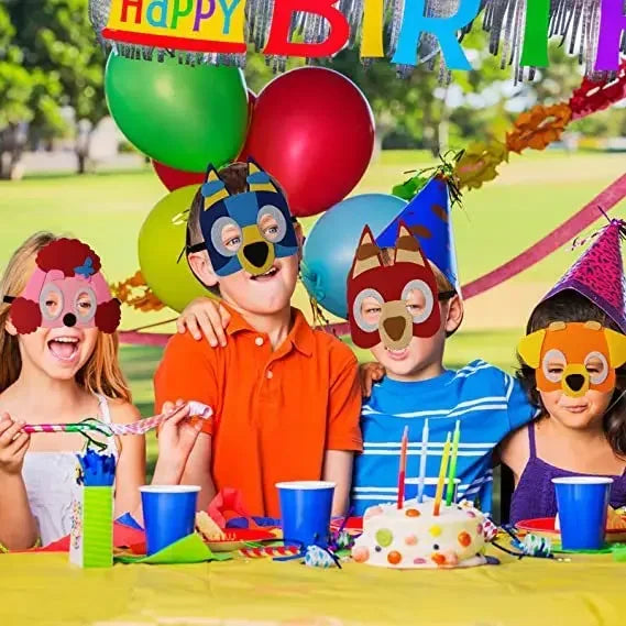 مجموعة أقنعة حفلات للأطفال – 12 قطعة بتصميم شخصيات Bluey وPatrulla Canina | مثالية لحفلات أعياد الميلاد