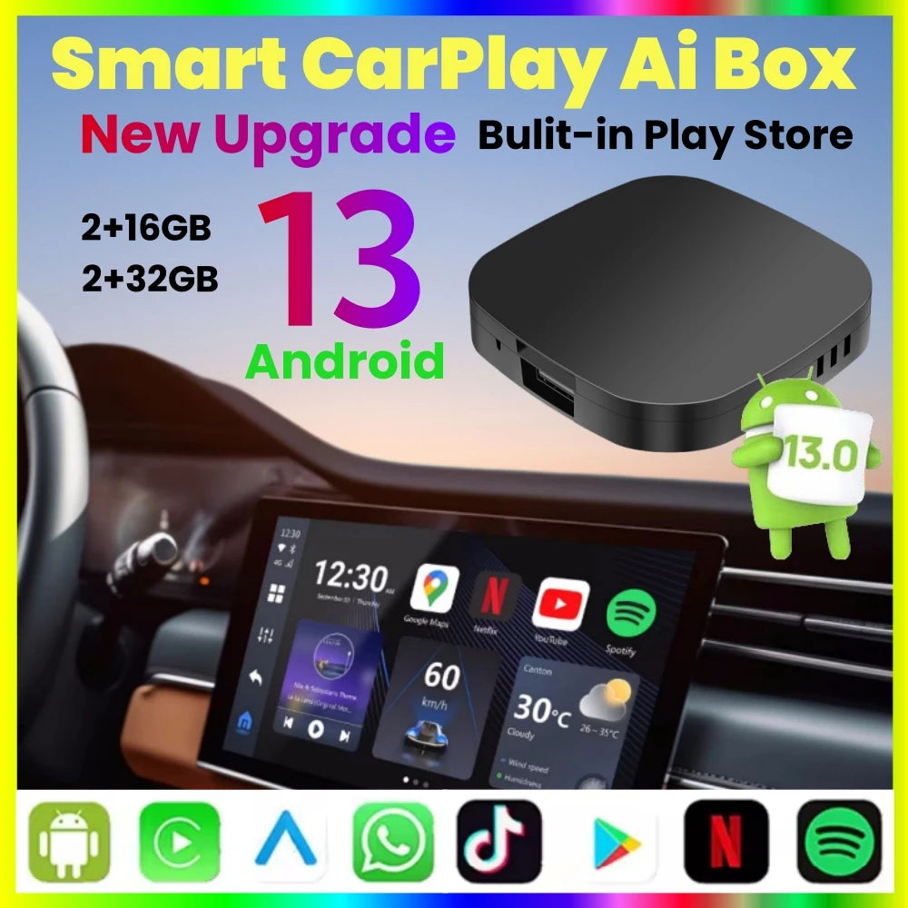 صندوق CarPlay ذكي – Android 13 لاسلكي مع YouTube وNetflix