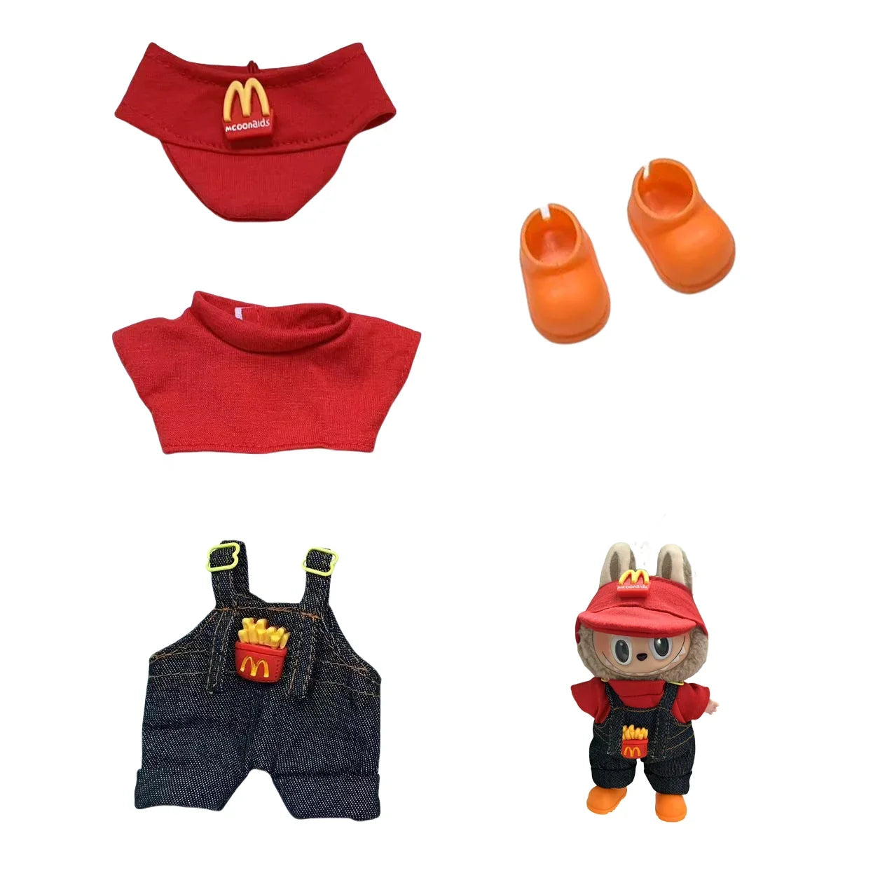 طقم لابوبو 15-17 سم – تيشيرت + بنطلون + ربطة شعر + شنطة | إكسسوارات كيوت للدمى – DIY ستايل