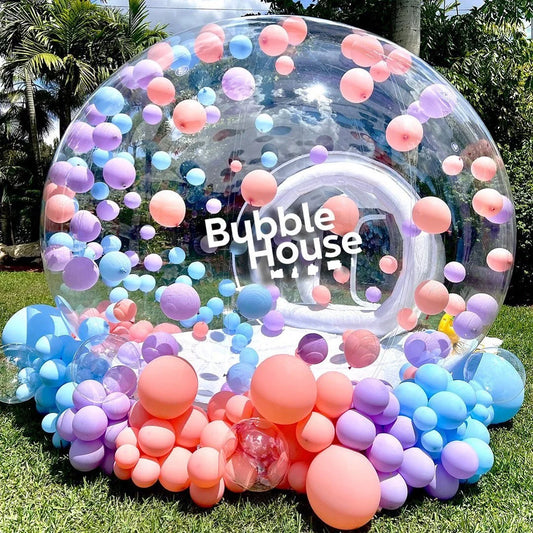 خيمة فقاعية شفافة قابلة للنفخ (Bubble House) بمقاسات 8.2 قدم / 10 قدم مع منفاخ هوائي – قبة هوائية مقاومة للماء للمنازل، الحدائق، والم