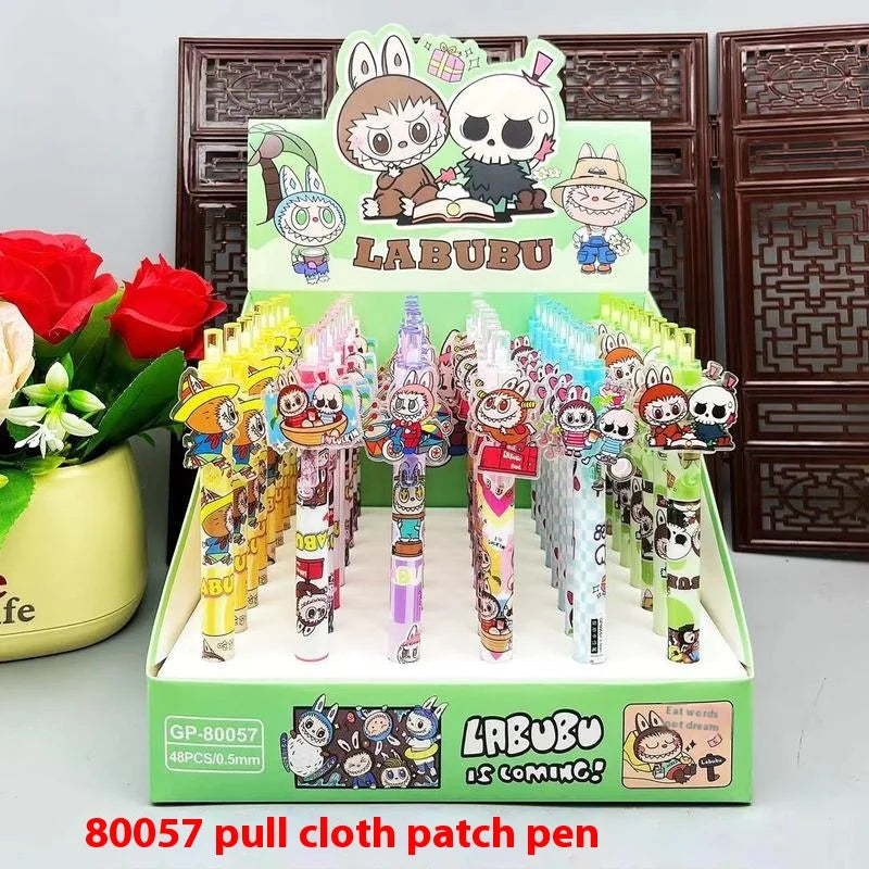 طقم أقلام جل Labubu – 48 قلم من سلسلة "Prohibit Anxiety" الكرتونية، تصميم كاوايي، حبر أسود 0.5 ملم