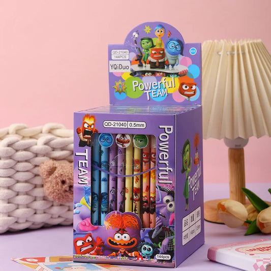 طقم 12 قلم جل ديزني Inside Out – تصميم كيوت، قابل للمسح، حبر أزرق/أسود 0.5 مم