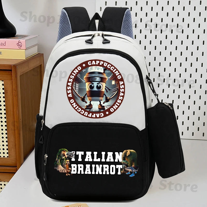 حقيبة ظهر إيطاليان برينروت مع مقلمة، تصميم أنمي عصري، حقيبة مدرسية عالية السعة للبنين والبنات، مع مساحة لتخزين الأدوات الم