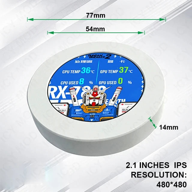شاشة دائرية 2.1 إنش – عرض ديناميكي لحرارة وأداء النظام (AIDA64)