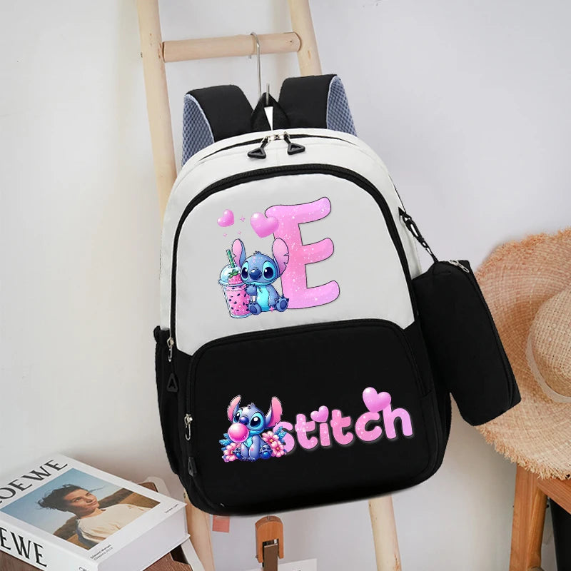 حقيبة ظهر ليلو وستيتش بحروف الأبجدية، حقيبة ظهر عالية السعة للطالبات مع مقلمة، حقيبة مدرسية كرتونية لطيفة، حقيبة أنمي قابل