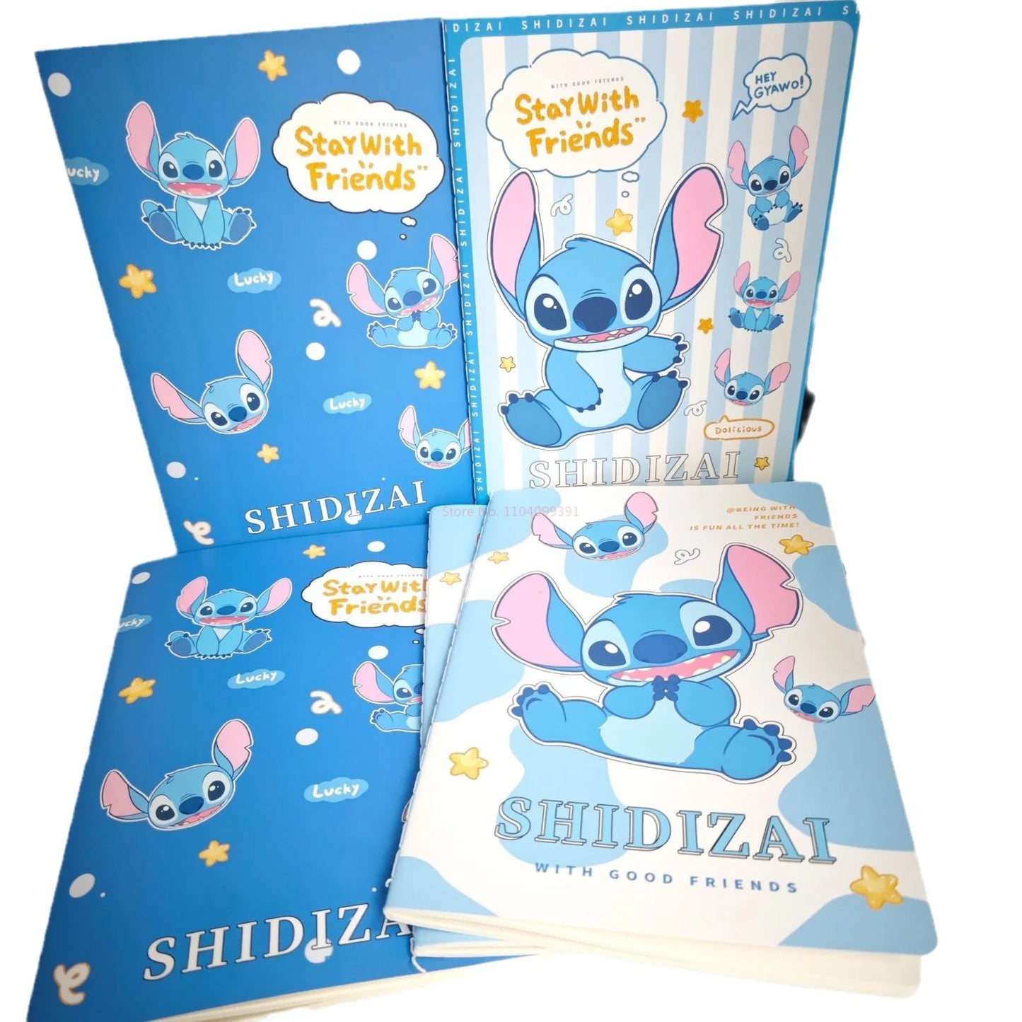 مجموعة 4 دفاتر أفقية مقاس A5 بتصميم كرتوني لطيف لشخصية ستتش (Stitch)
